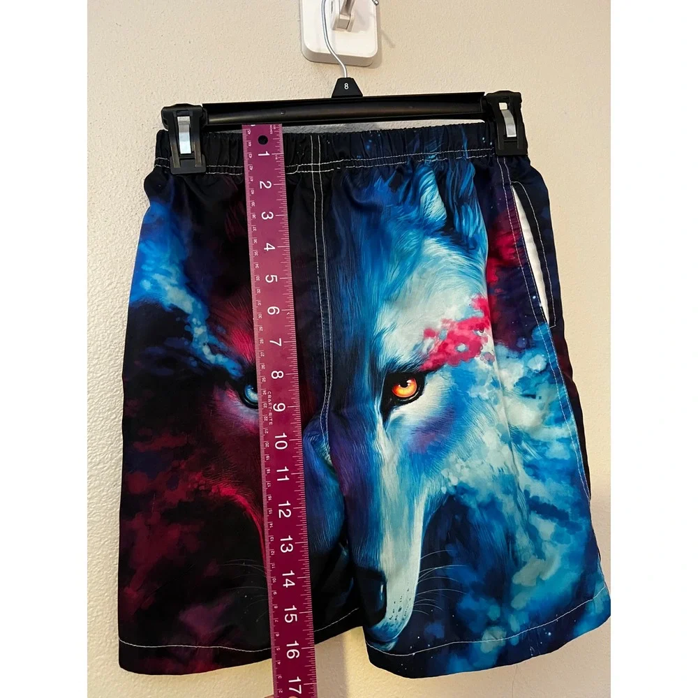 Wolf‎ Cosmic Graphic Swim Trunks Kids Good & Preowned Board Shorts Lined Large